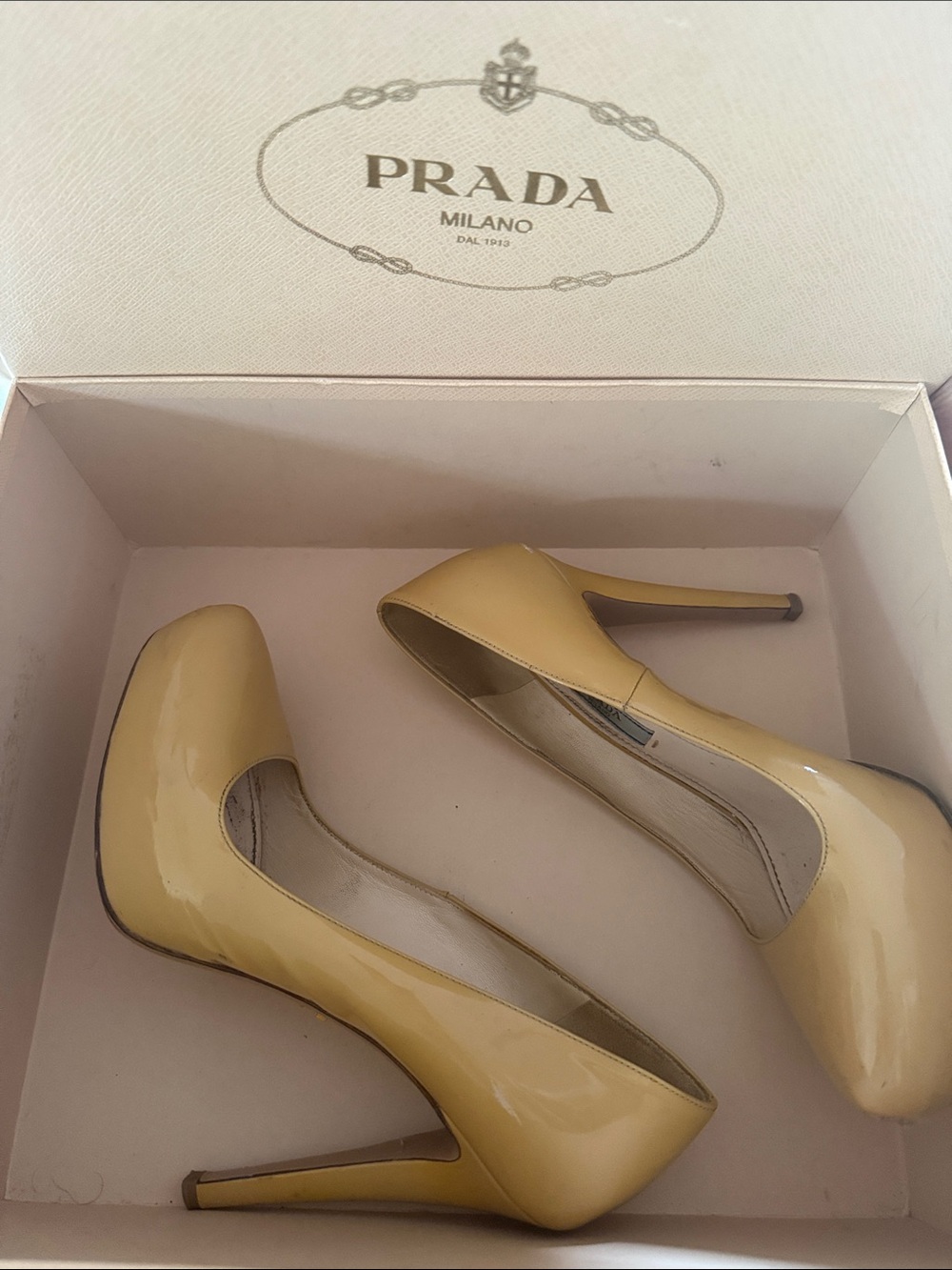 Prada Nude Patent Leather Stiletto Pumps